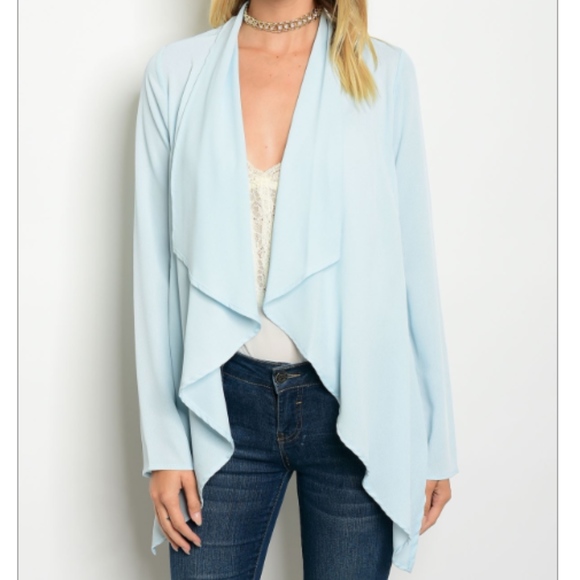 Tops - Baby blue Drape front Cardigan